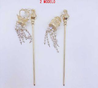 Kanzashi Dourado com Pérolas e led (dúzia)