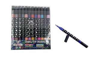 Caneta de Ponta Dupla com Glitter (24pç 48 cores)